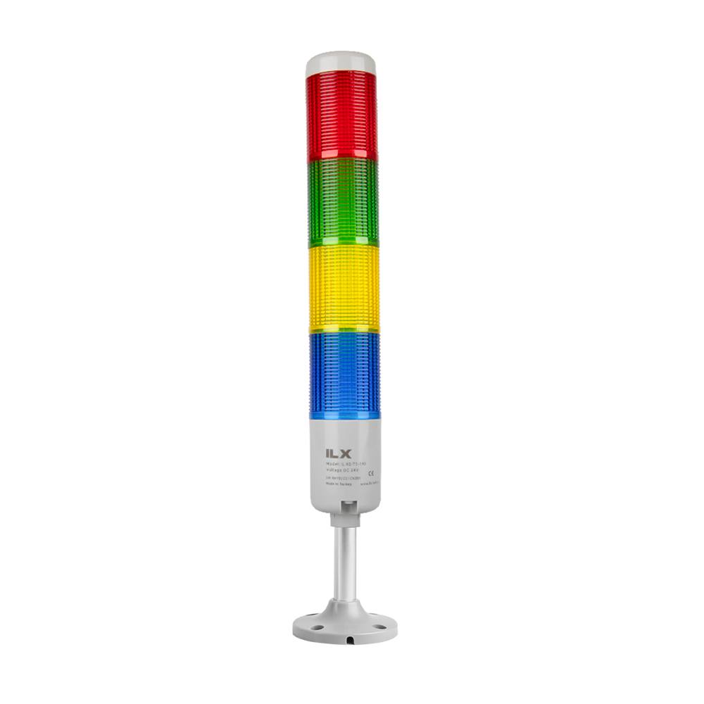 4 Katlı 10 cm KT Tabana Montaj Işıklı Kolon - Ø50 T5 İkaz Lambası | İLX