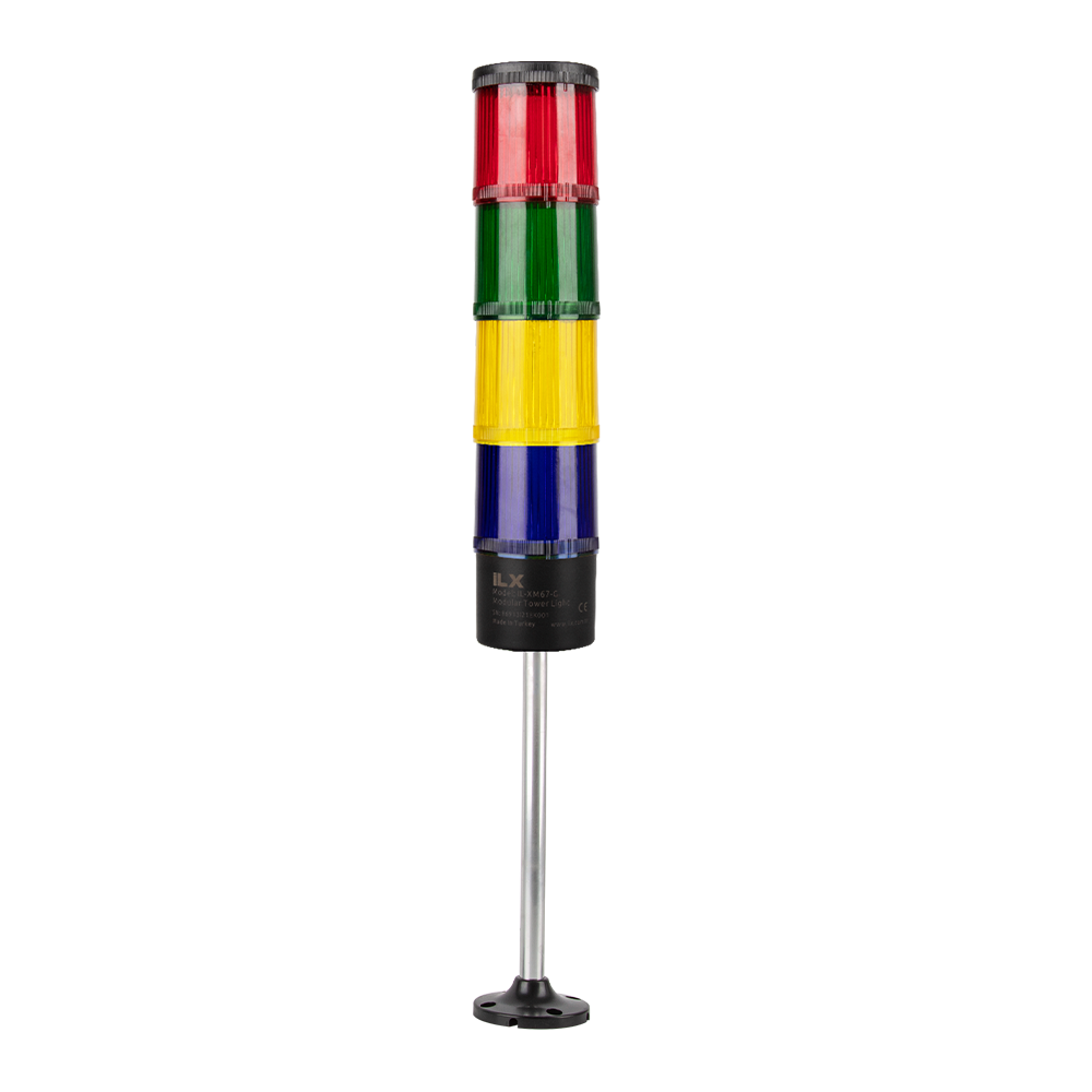 4 Katlı 20 cm KT Tabana Montaj Işıklı Kolon - Ø70 T7 İkaz Lambası | İLX