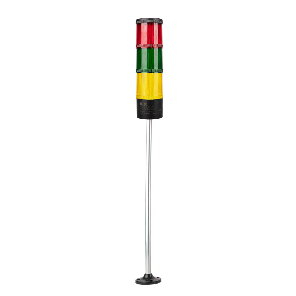 3 Katlı 50 cm KT Tabana Montaj Işıklı Kolon - Ø70 T7 İkaz Lambası | İLX