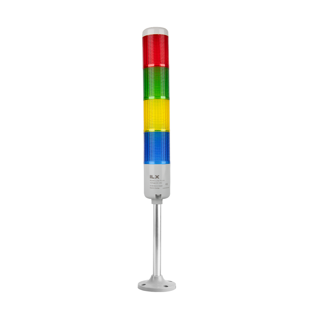 4 Katlı 20 cm KT Tabana Montaj Işıklı Kolon - Ø50 T5 İkaz Lambası | İLX