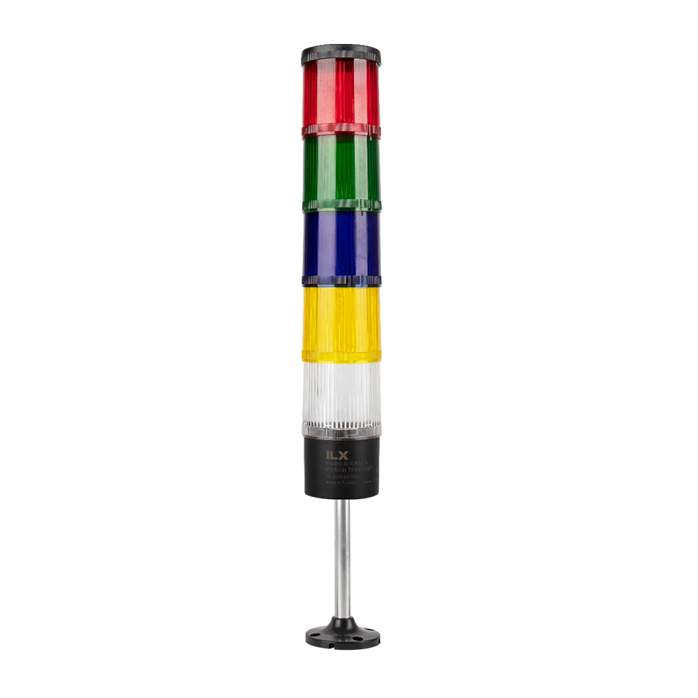 5 Katlı 10 cm KT Tabana Montaj Işıklı Kolon - Ø70 T7 İkaz Lambası | İLX