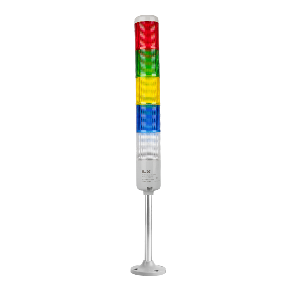 5 Katlı 20 cm KT Tabana Montaj Işıklı Kolon - Ø50 T5 İkaz Lambası | İLX