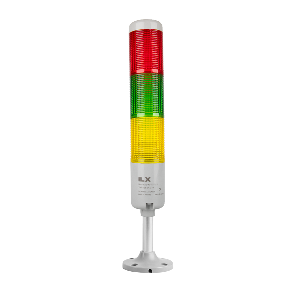 3 Katlı 10 cm KT Tabana Montaj Işıklı Kolon - Ø50 T5 İkaz Lambası | İLX