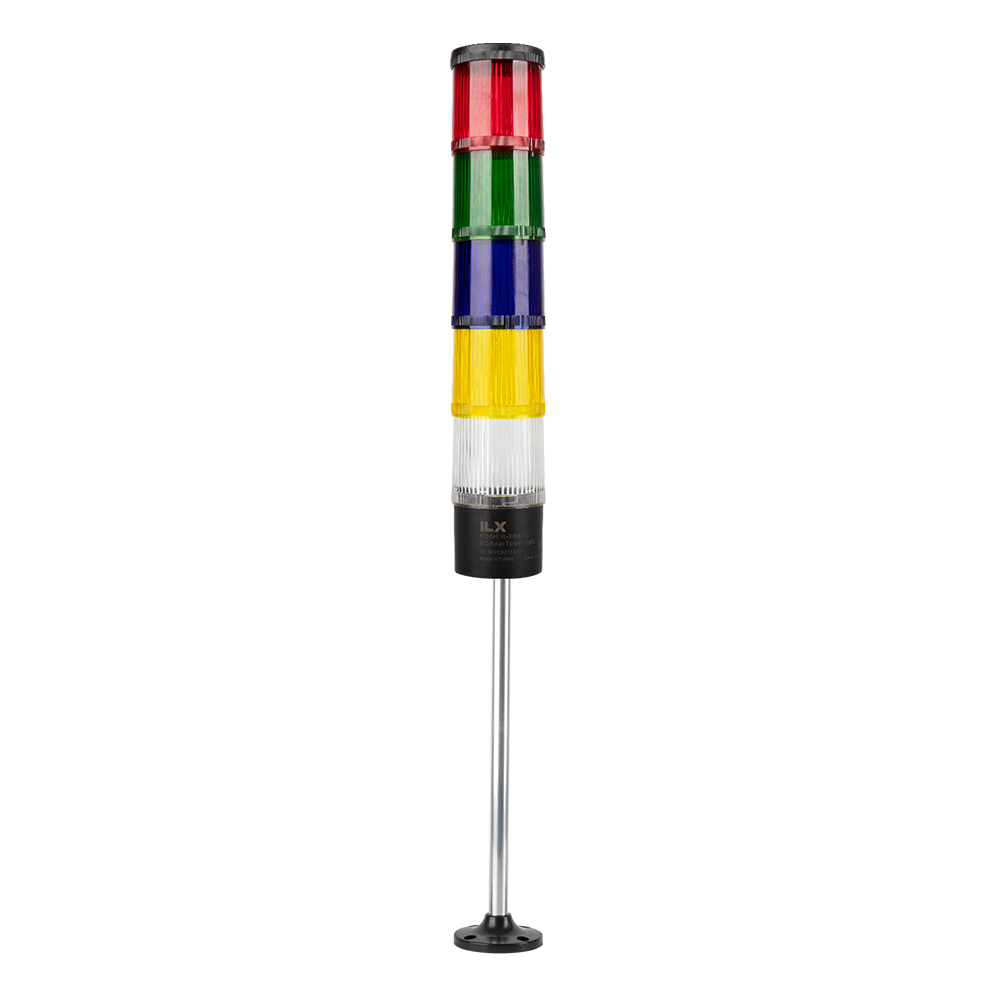 5 Katlı 30 cm KT Tabana Montaj Işıklı Kolon - Ø70 T7 İkaz Lambası | İLX