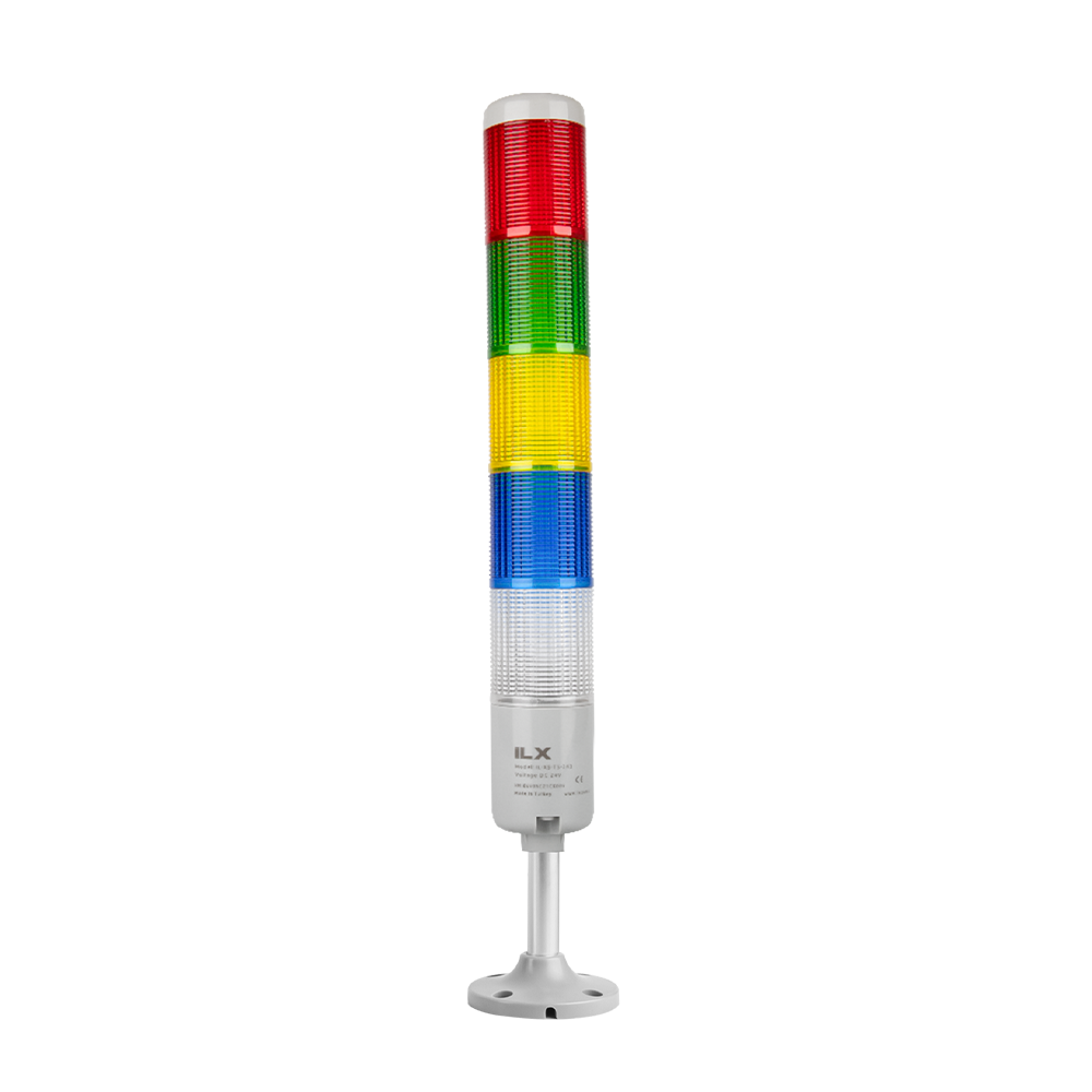 5 Katlı 10 cm KT Tabana Montaj Işıklı Kolon - Ø50 T5 İkaz Lambası | İLX
