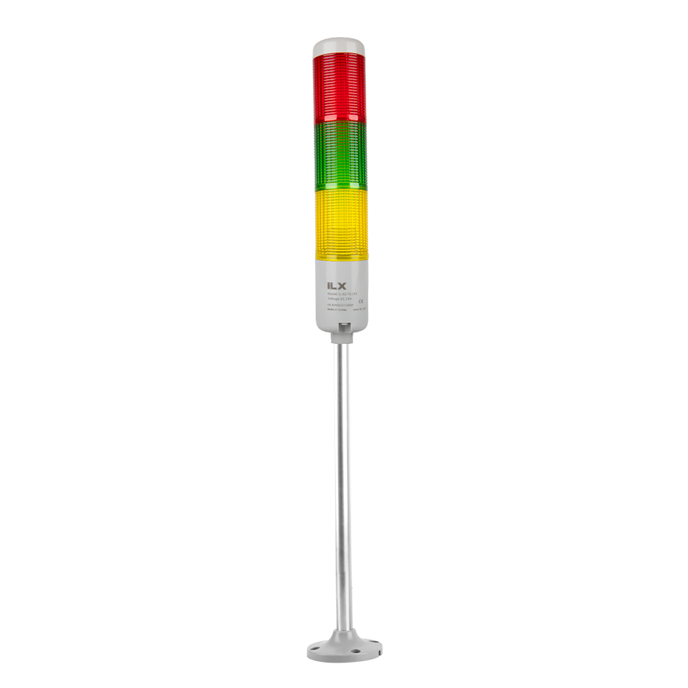 3 Katlı 40 cm KT Tabana Montaj Işıklı Kolon - Ø50 T5 İkaz Lambası | İLX